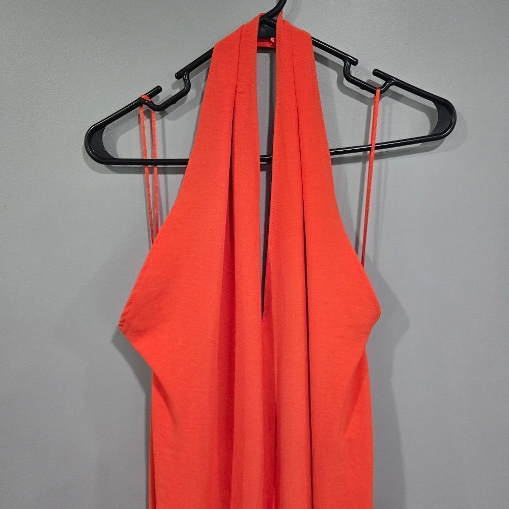 ZARA BRIGHT RED/Orange CREPE PALAZZO JUMPSUIT - Picture 6 of 13
